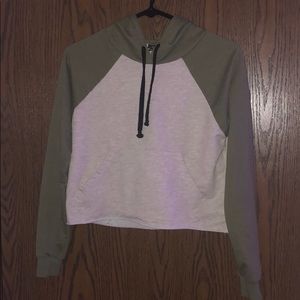 rue21 army green and cream crop top hoodie
